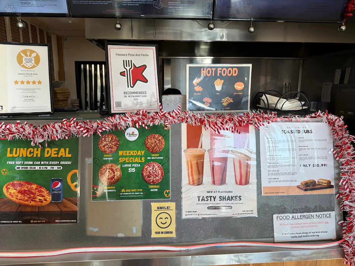 Menu, Flavours Pizza & Pasta