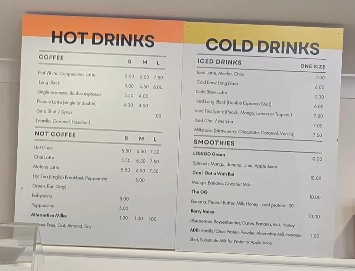 Menu, The Milk Bar on Alfred