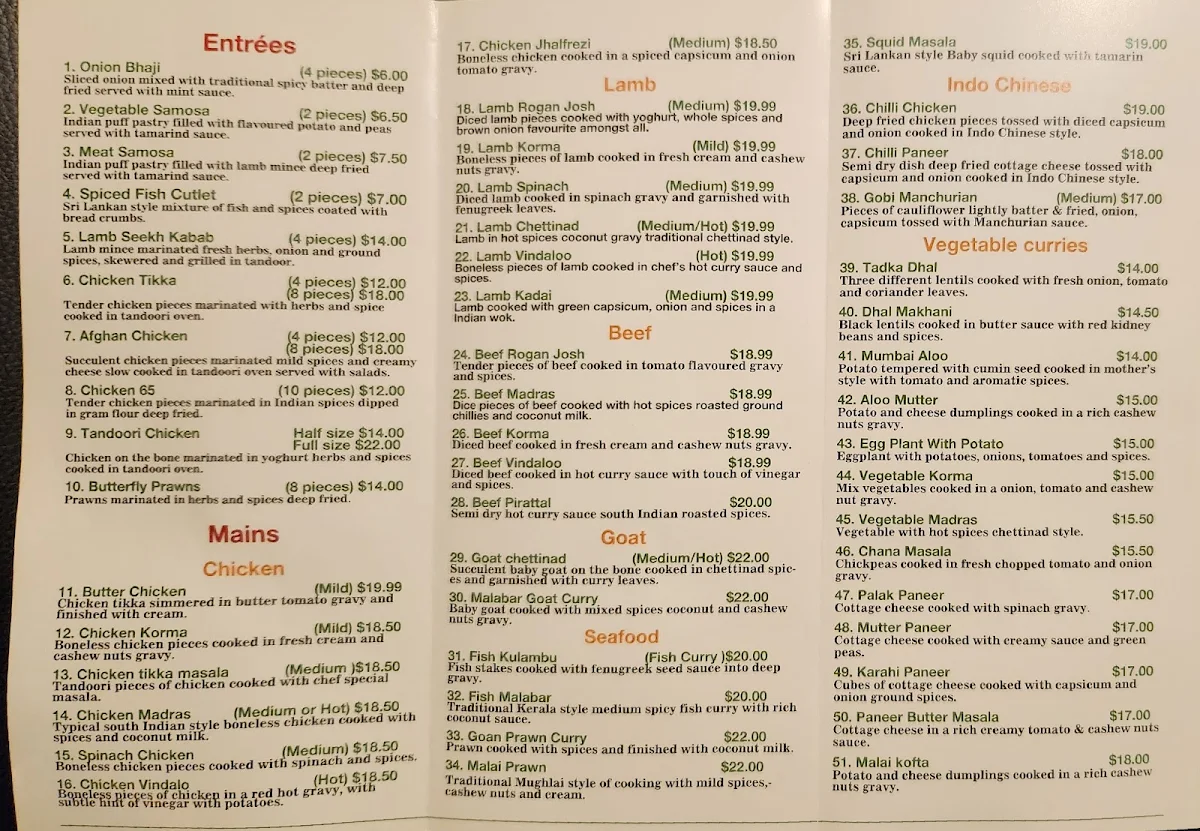 Menu, Quick Curry