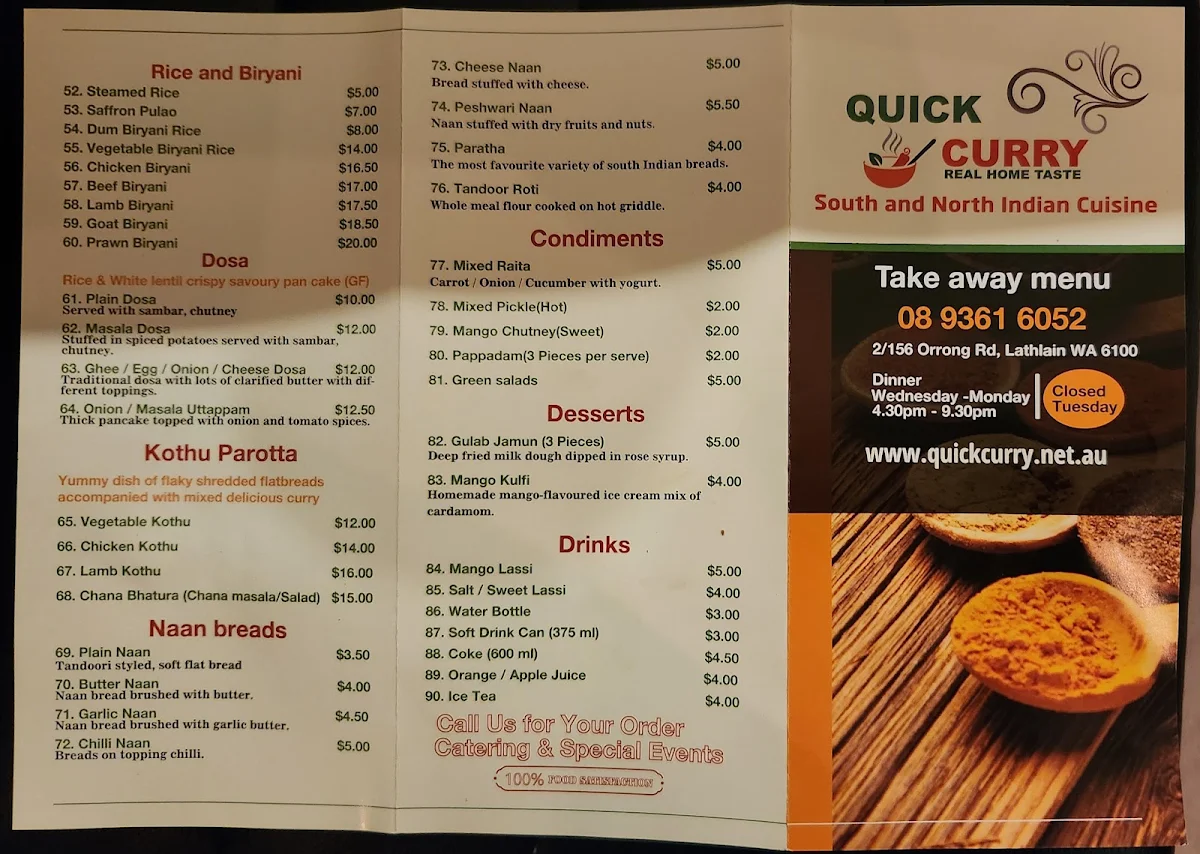 Menu, Quick Curry