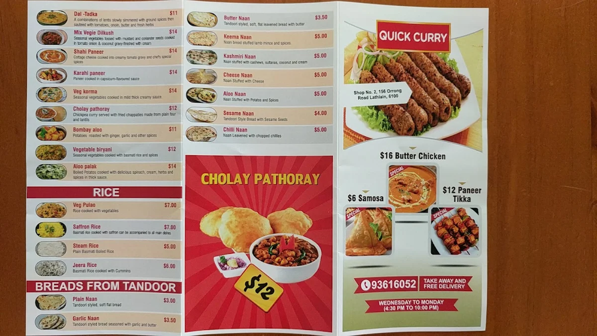 Menu, Quick Curry
