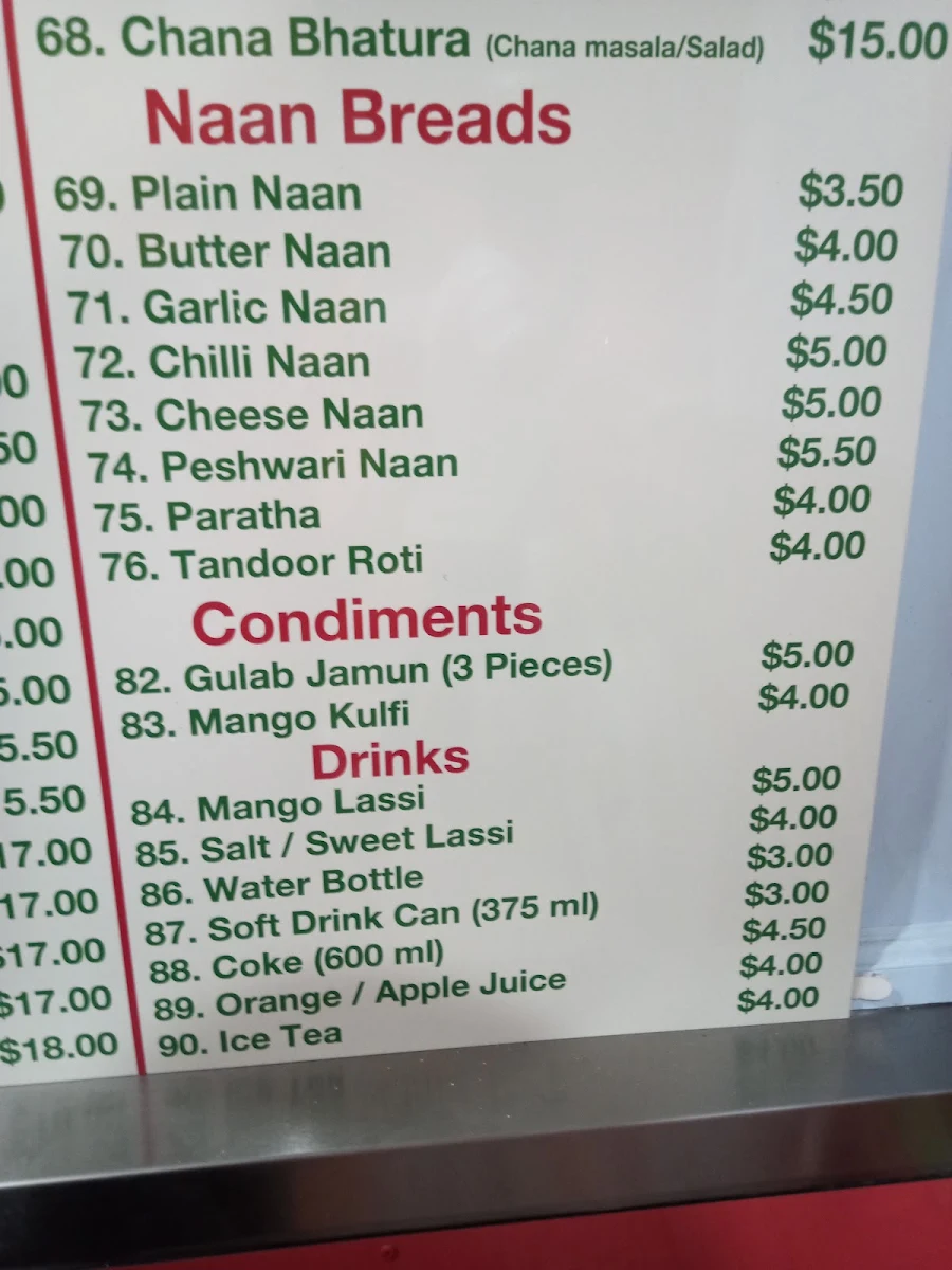 Menu, Quick Curry