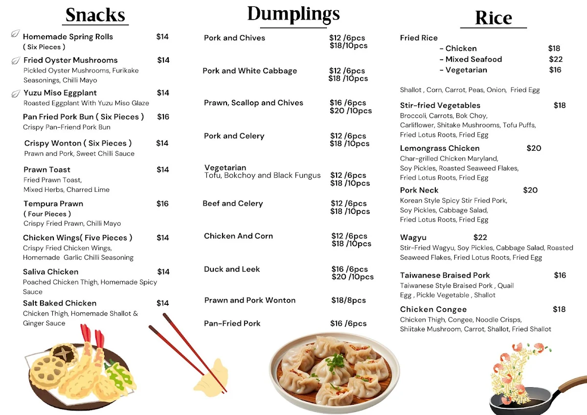 Menu, Dumpling Room