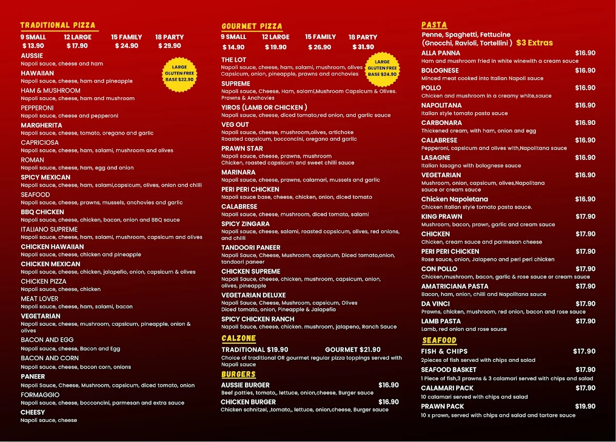 Menu, Little Jacks Pizza