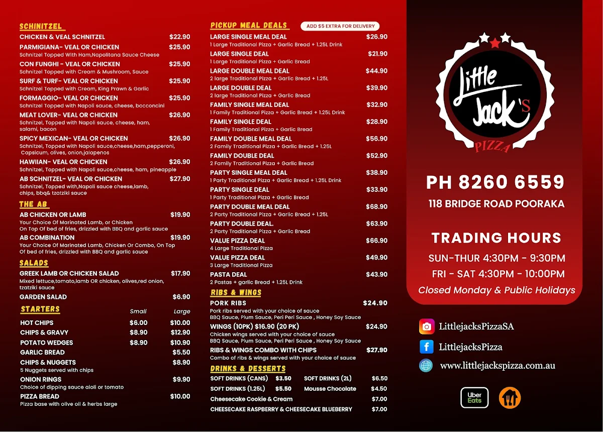 Menu, Little Jacks Pizza