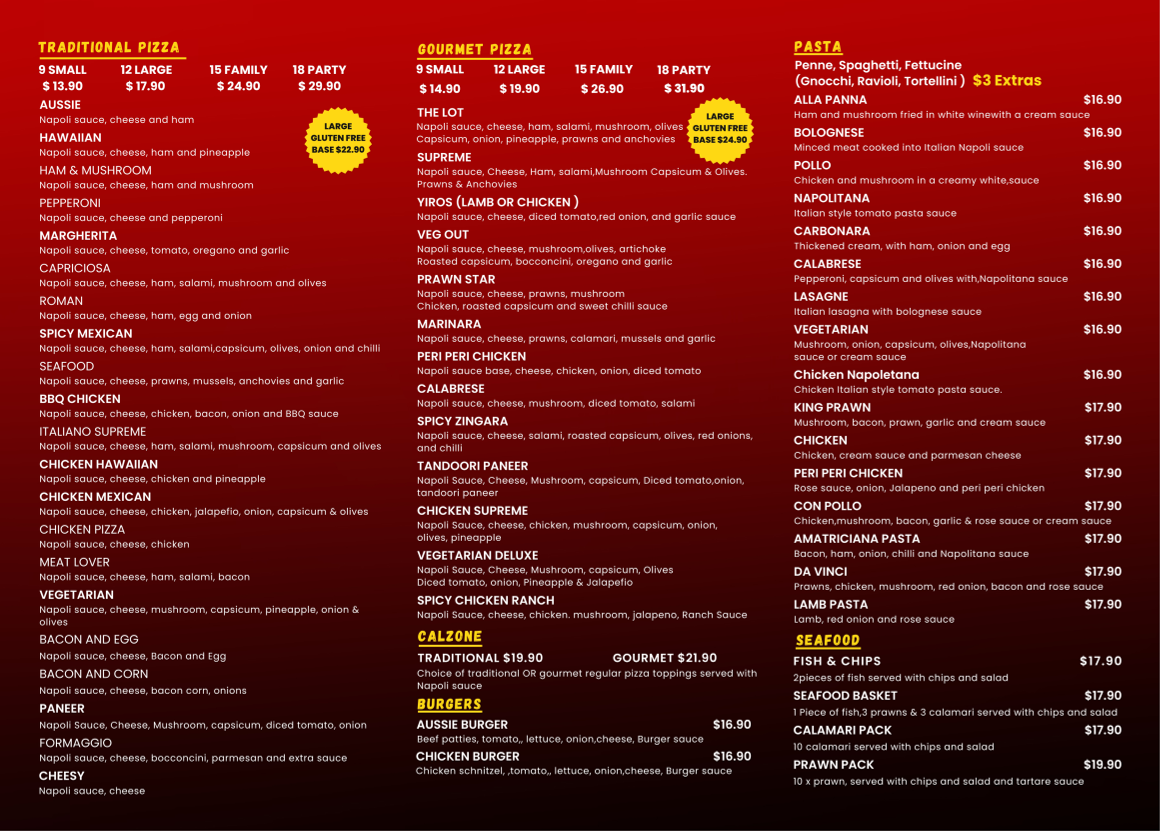 Menu, Little Jacks Pizza