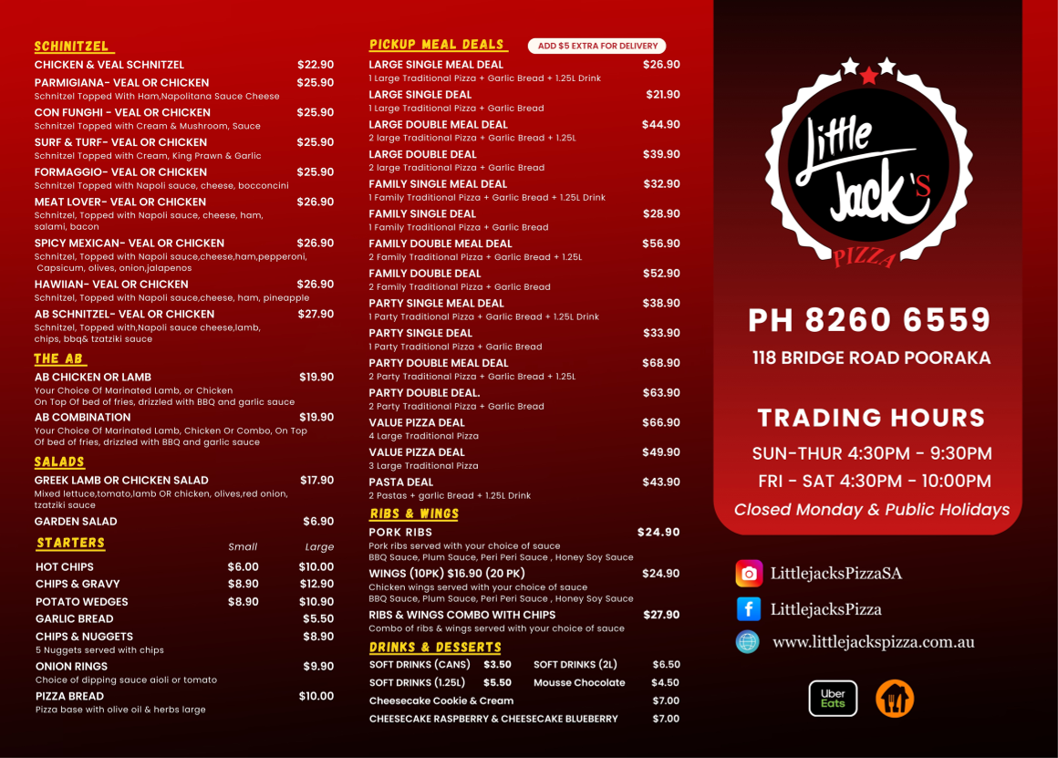 Menu, Little Jacks Pizza