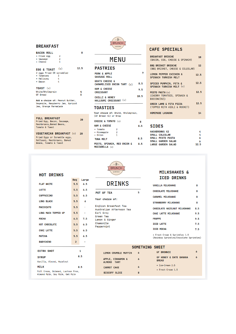 Menu, Brunch & Beyond