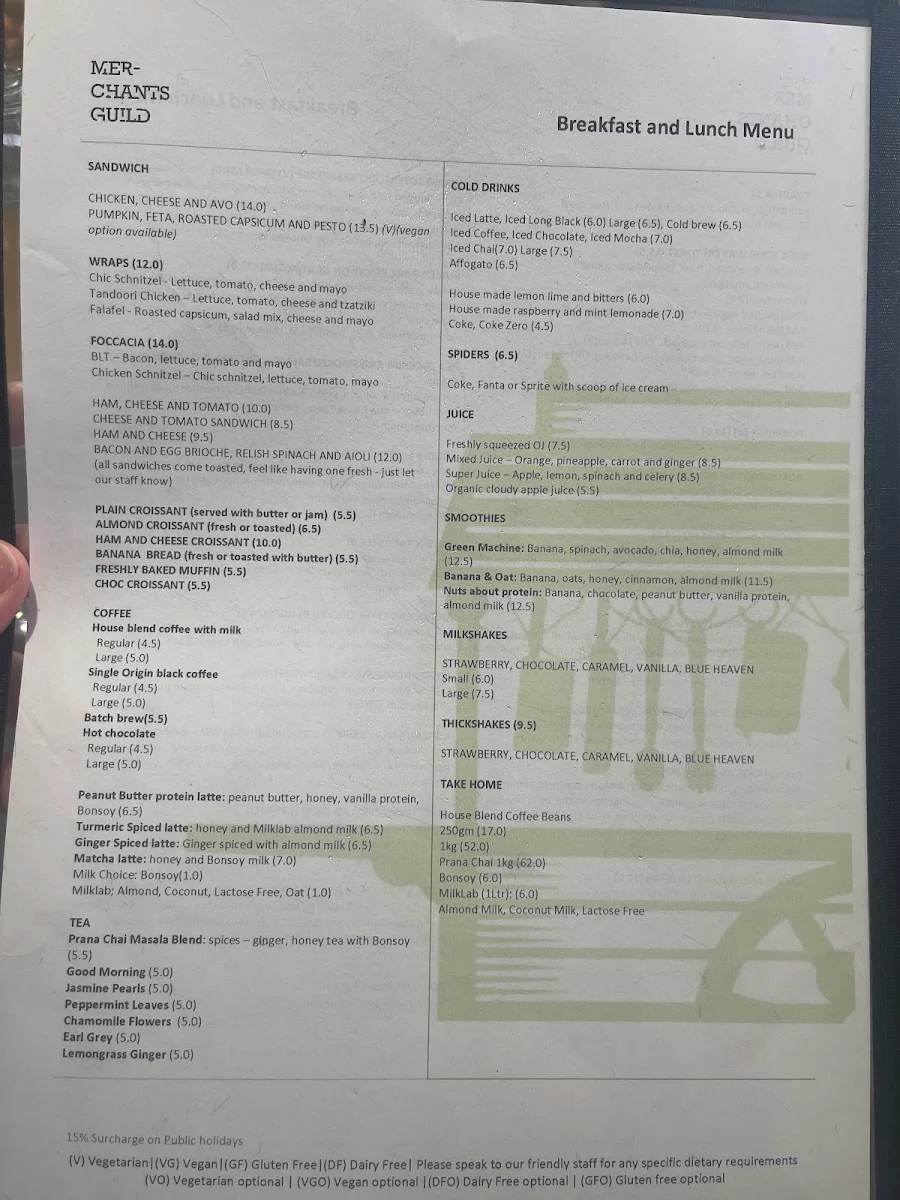 Menu, The Merchants Guild