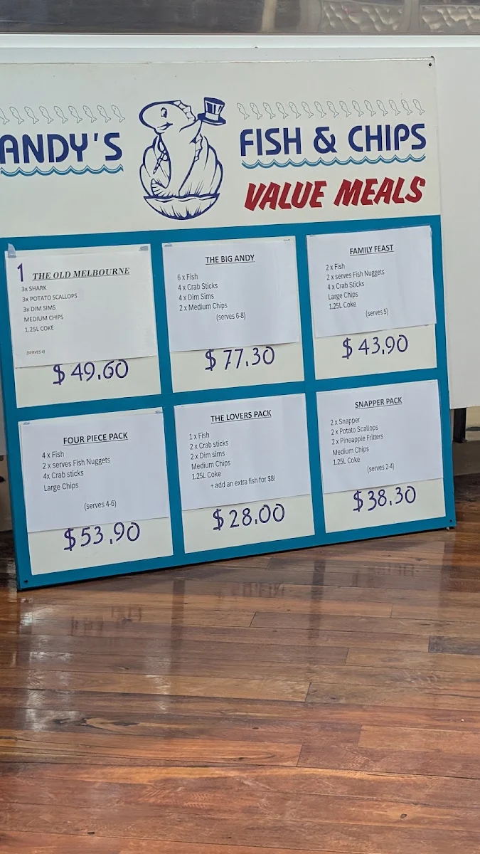 Menu, Andy's Fish & Chips