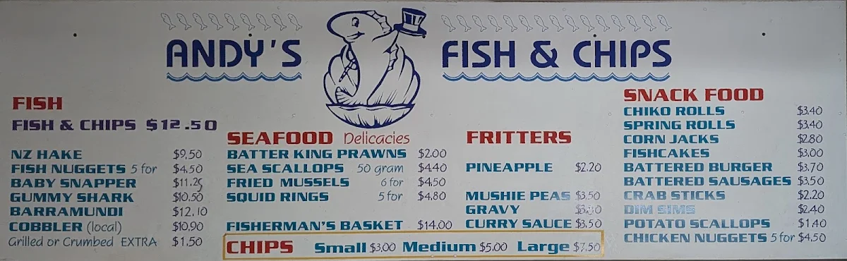 Menu, Andy's Fish & Chips