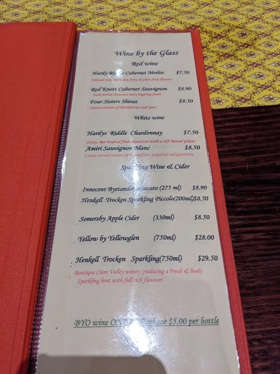 Menu, Peppercorn Thai Restaurant