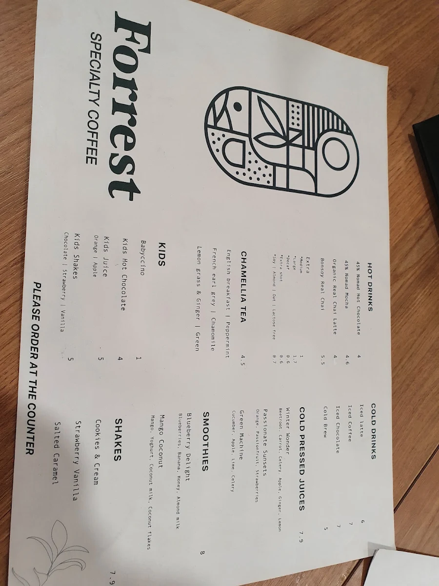 Menu, Forrest Specialty Coffee