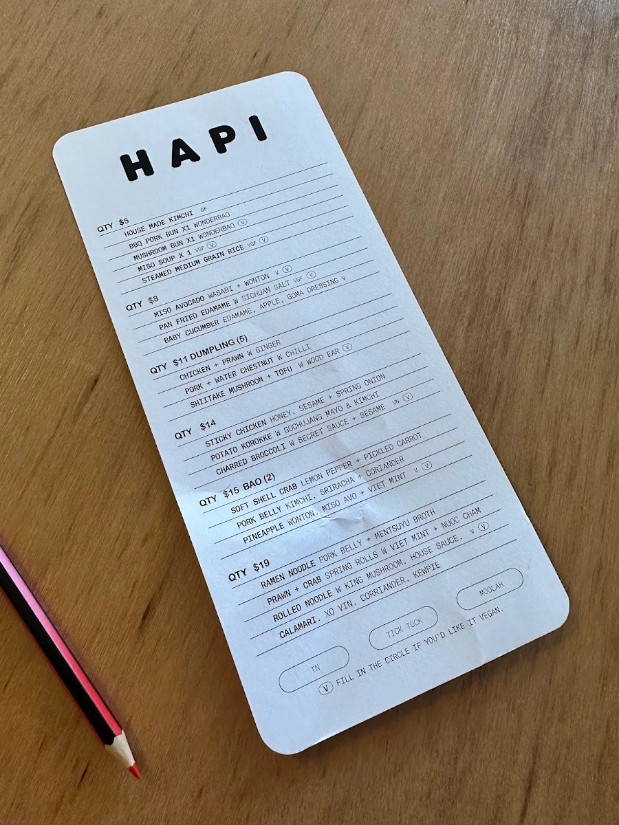 Menu, H A P I