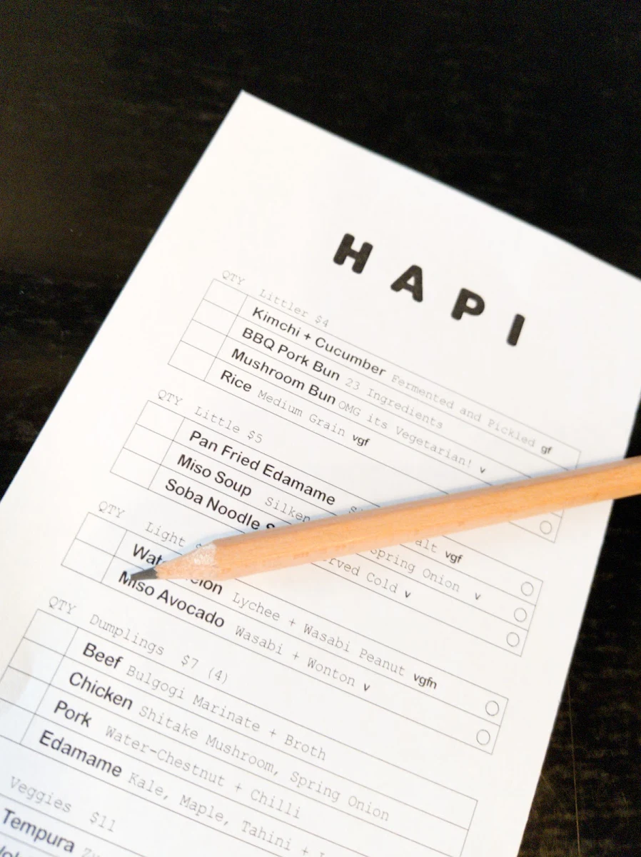 Menu, H A P I