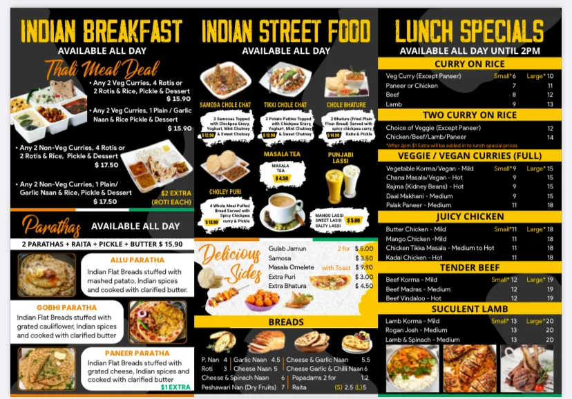 Menu, Little India Gold Coast