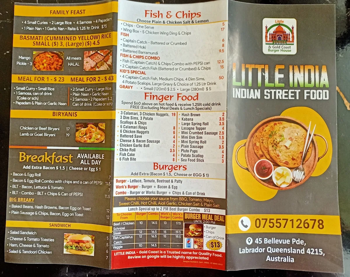 Menu, Little India Gold Coast