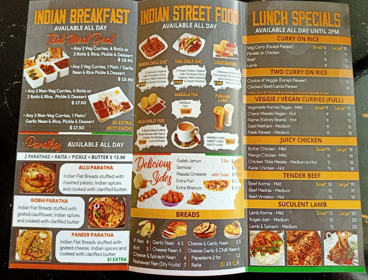 Menu, Little India Gold Coast