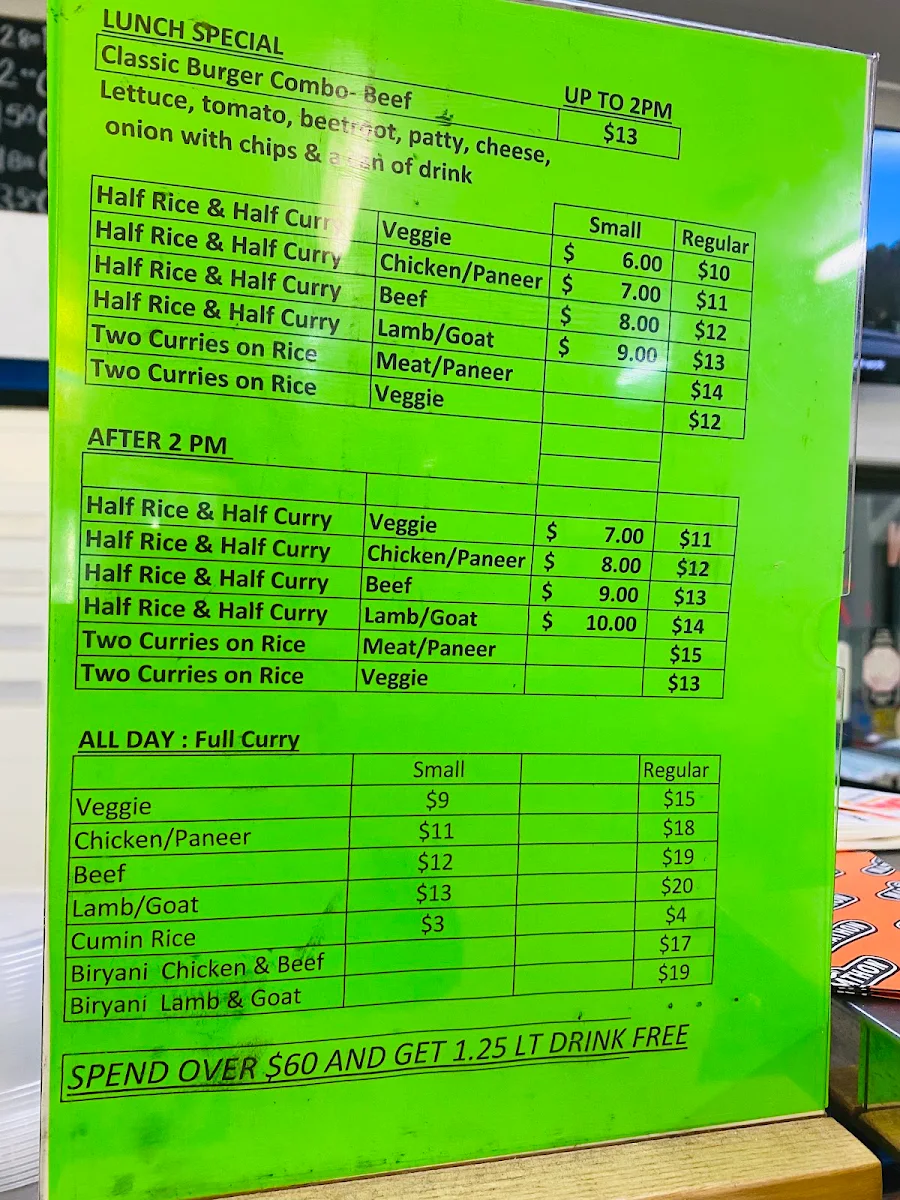 Menu, Little India Gold Coast