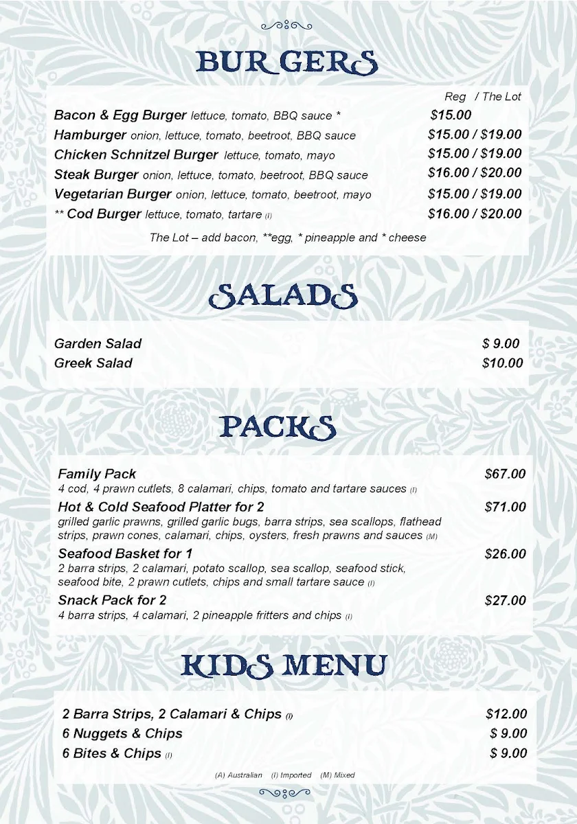Menu, Doug's Seafood Cafe