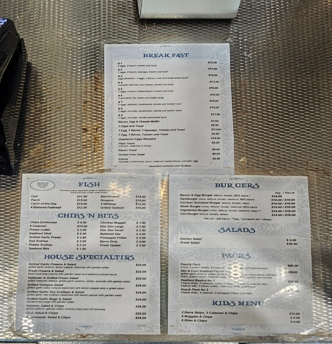 Menu, Doug's Seafood Cafe