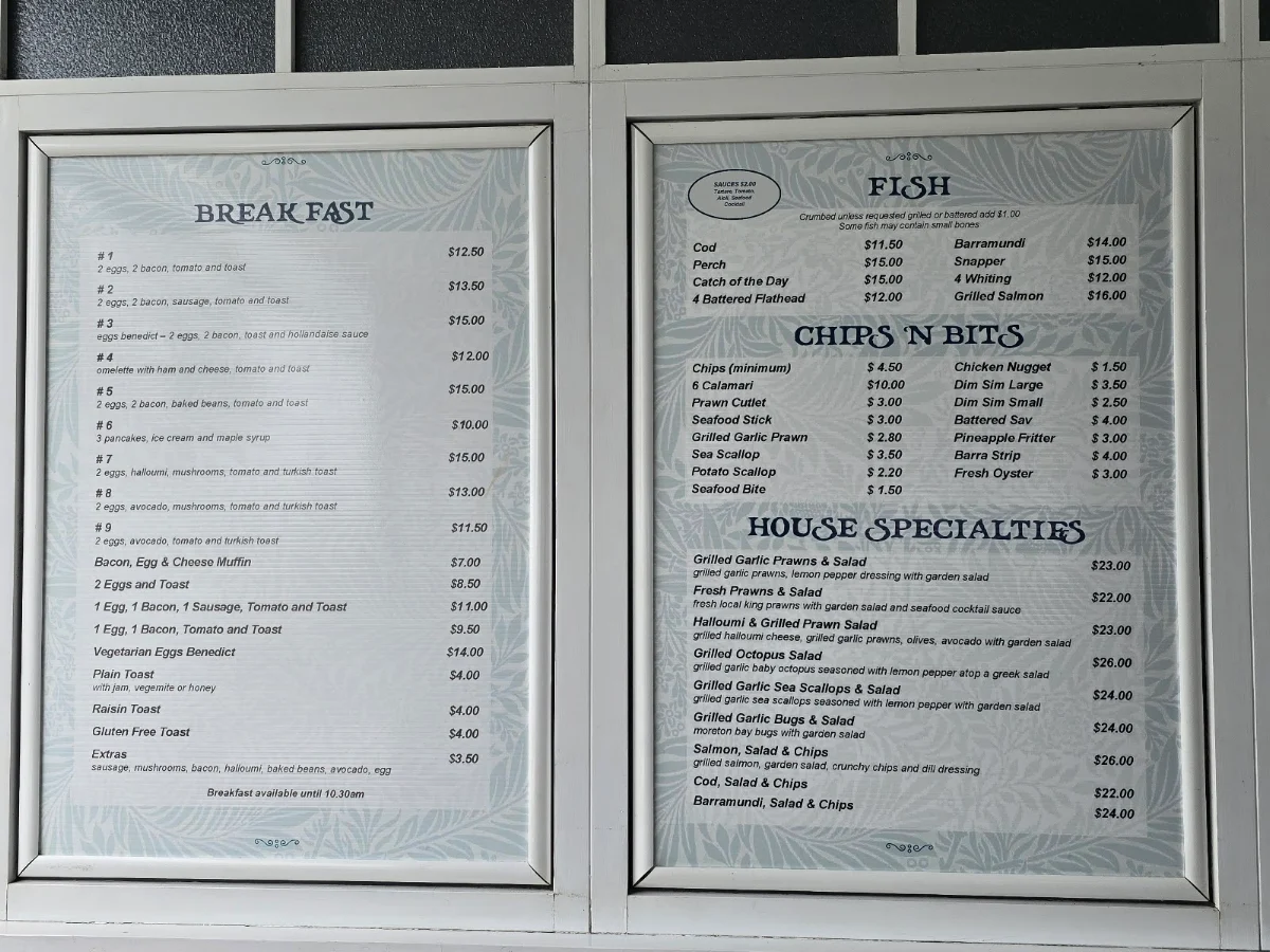 Menu, Doug's Seafood Cafe