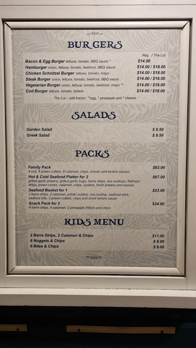 Menu, Doug's Seafood Cafe