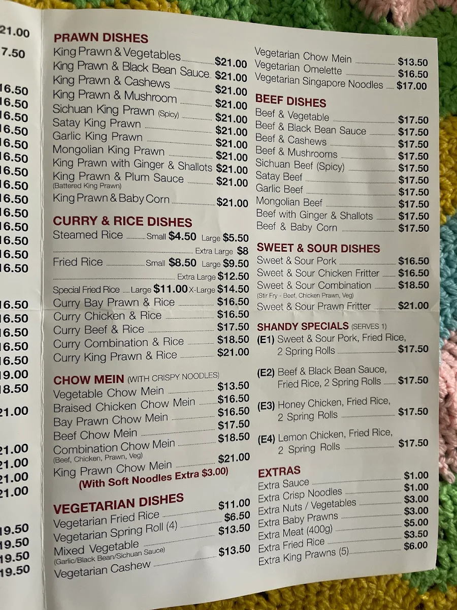 Menu, Redland Bay Chinese Cafe