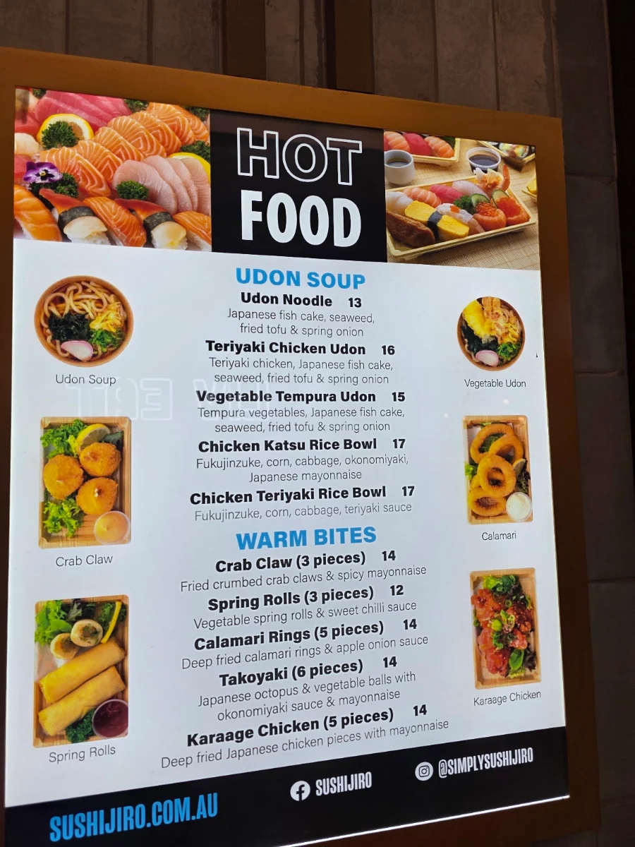 Menu, Sushi Jiro