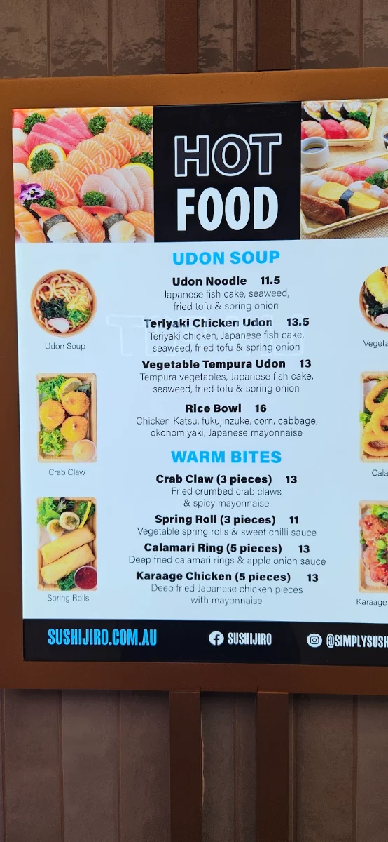 Menu, Sushi Jiro