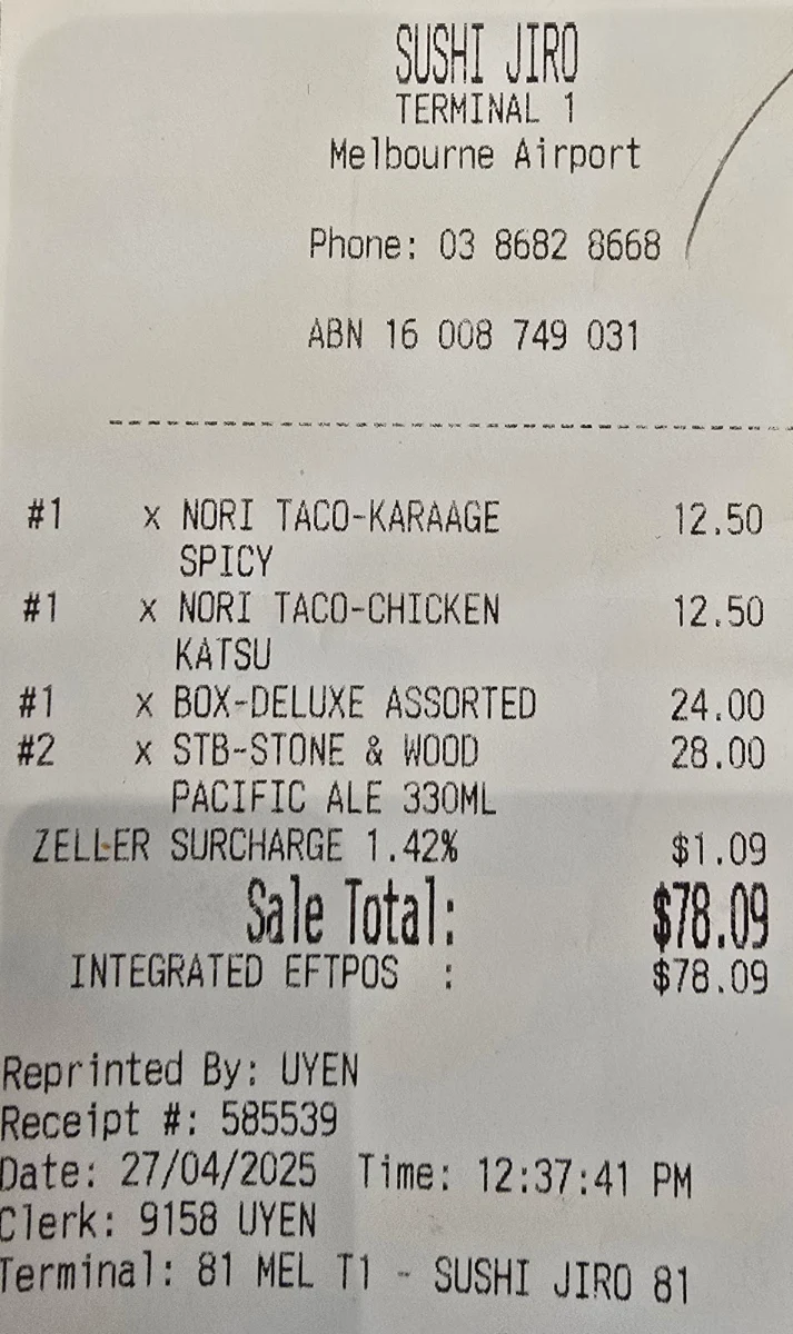 Menu, Sushi Jiro
