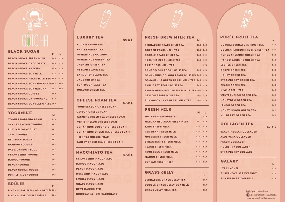 Menu, Gotcha Fresh Tea - St Albans