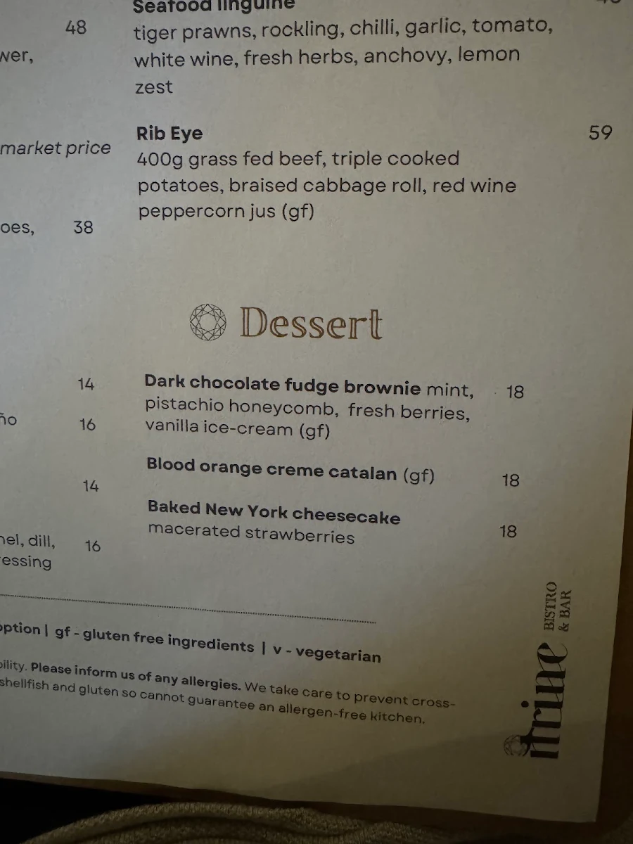 Menu, Citrine Bistro & Bar, Olinda