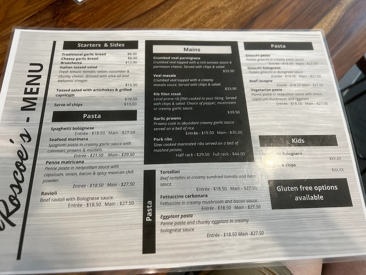 Menu, Roscoes Piazza
