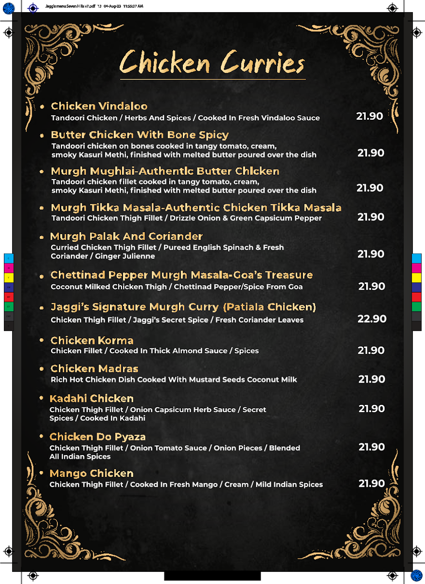 Menu, Jaggi's Indian Eatery & Function Center, Seven Hills