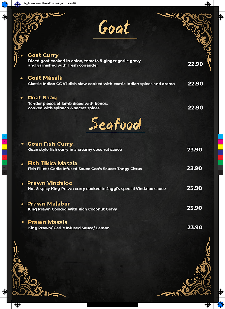 Menu, Jaggi's Indian Eatery & Function Center, Seven Hills