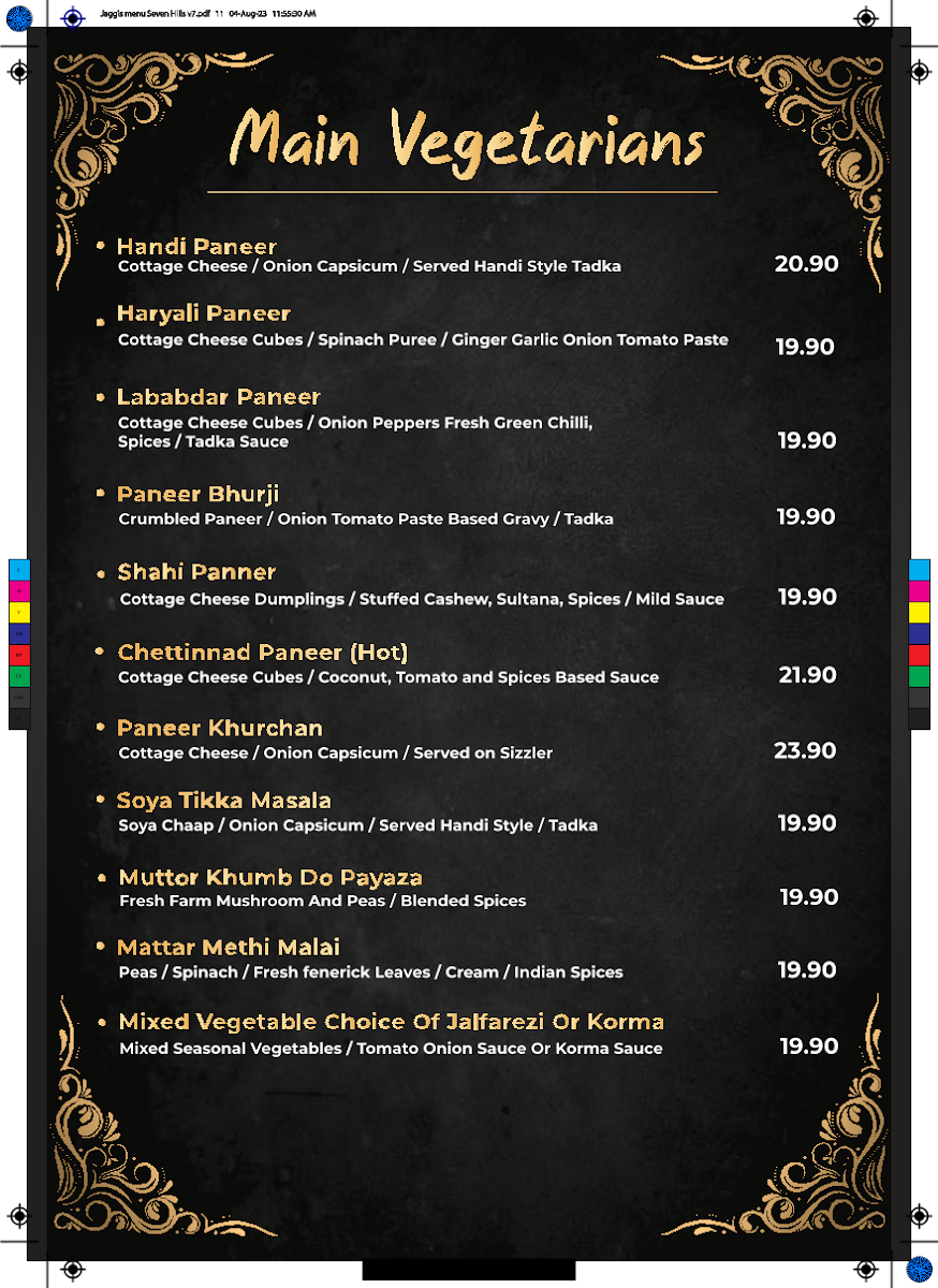 Menu, Jaggi's Indian Eatery & Function Center, Seven Hills