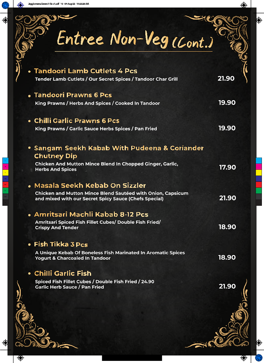 Menu, Jaggi's Indian Eatery & Function Center, Seven Hills