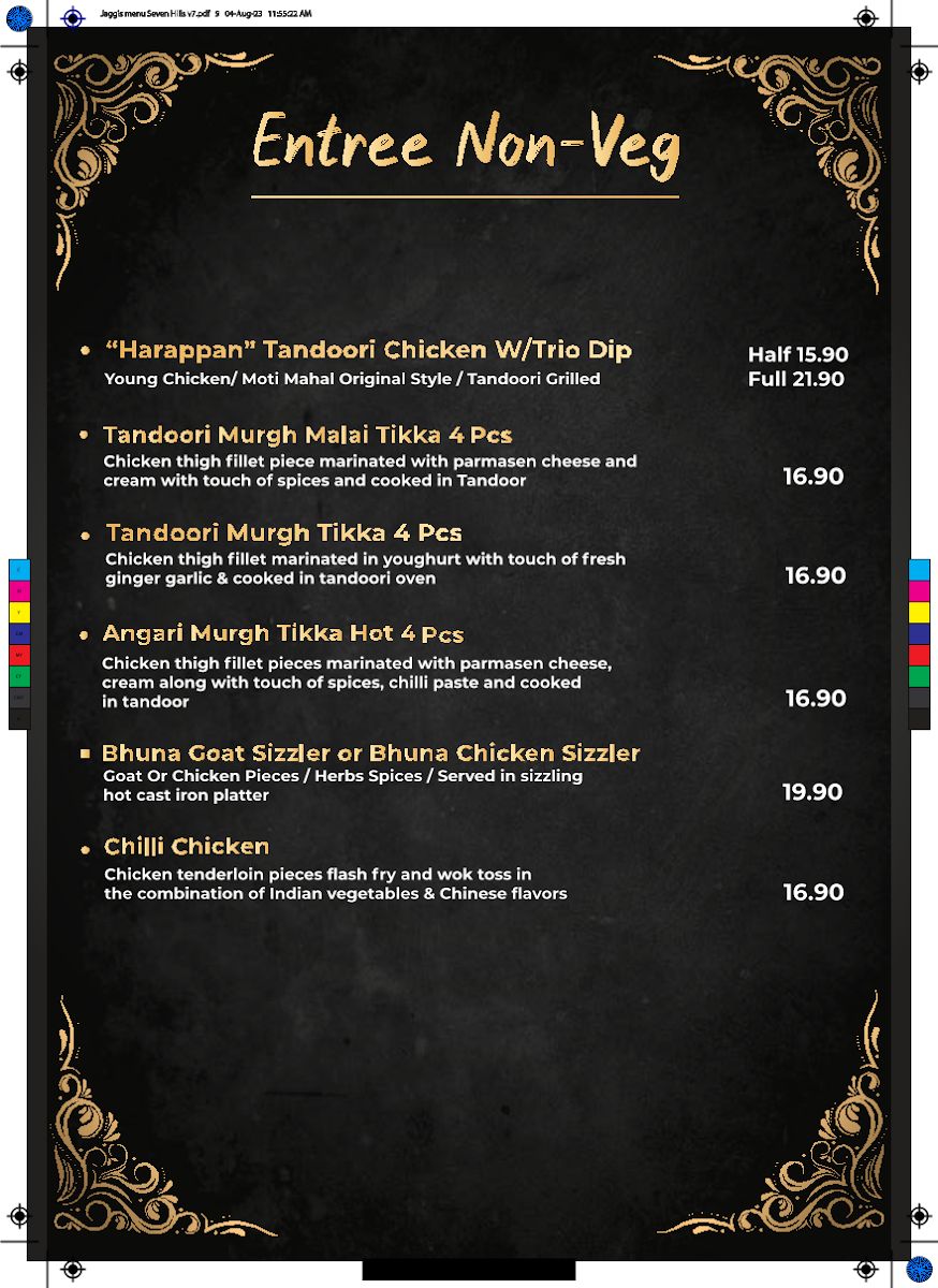 Menu, Jaggi's Indian Eatery & Function Center, Seven Hills