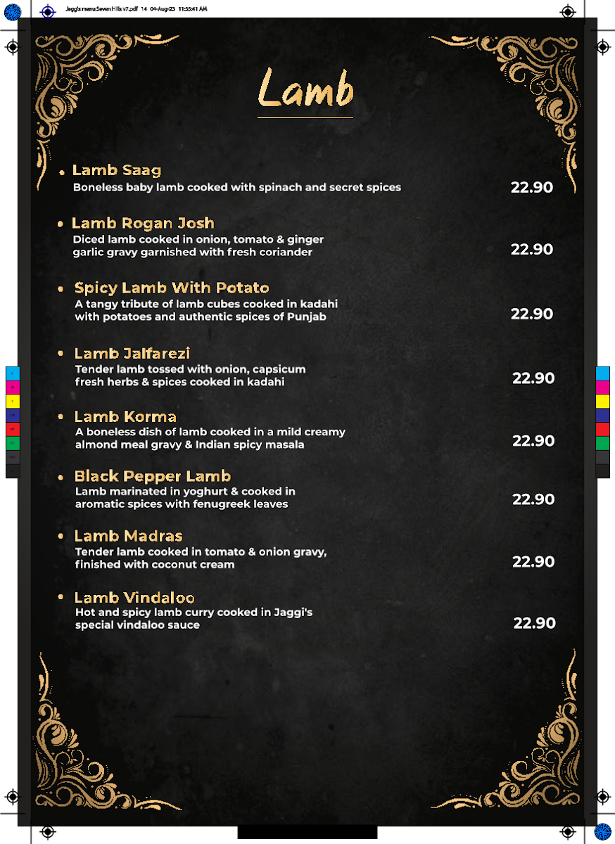 Menu, Jaggi's Indian Eatery & Function Center, Seven Hills