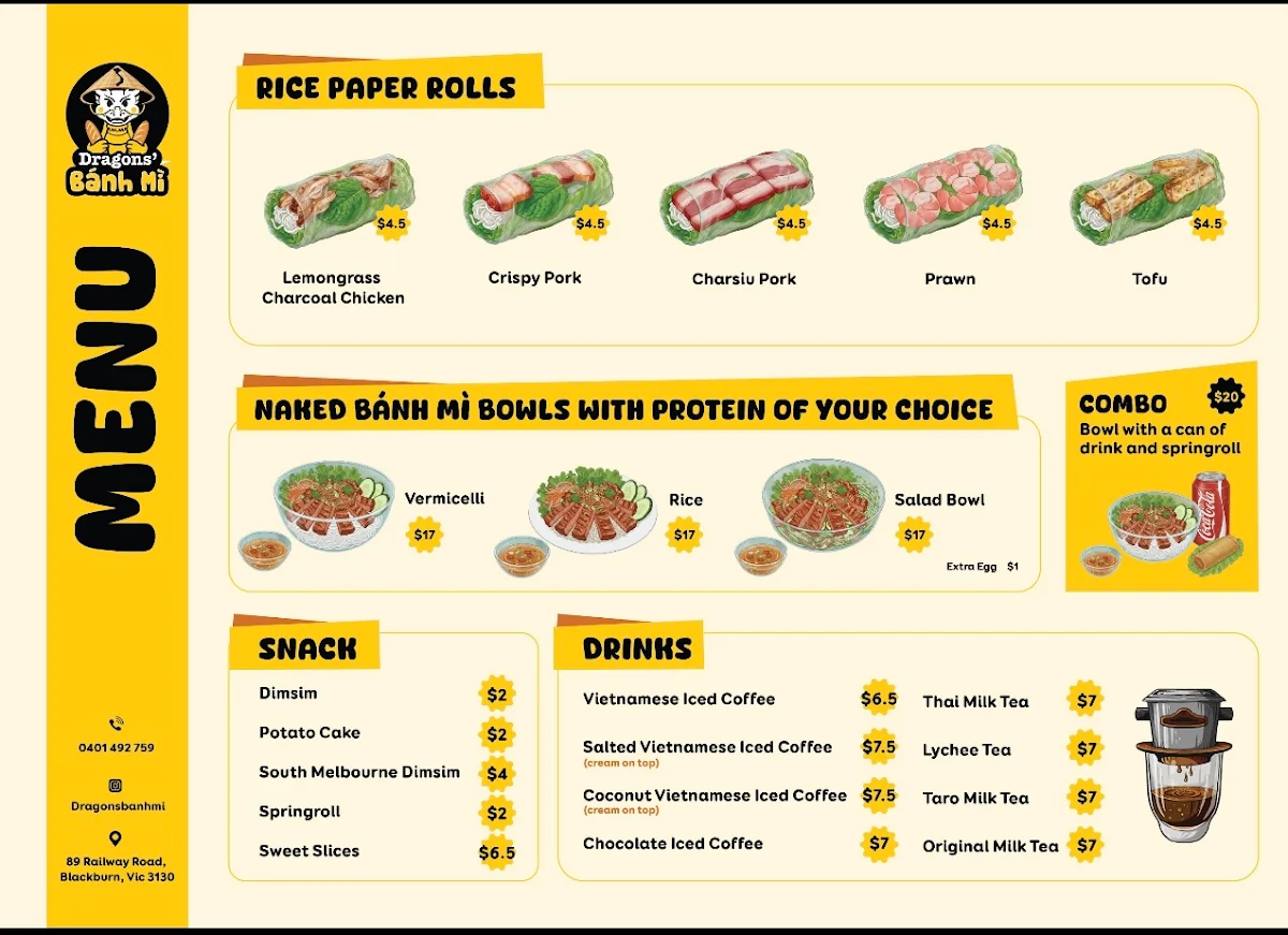 Menu, Dragons’ Banh Mi