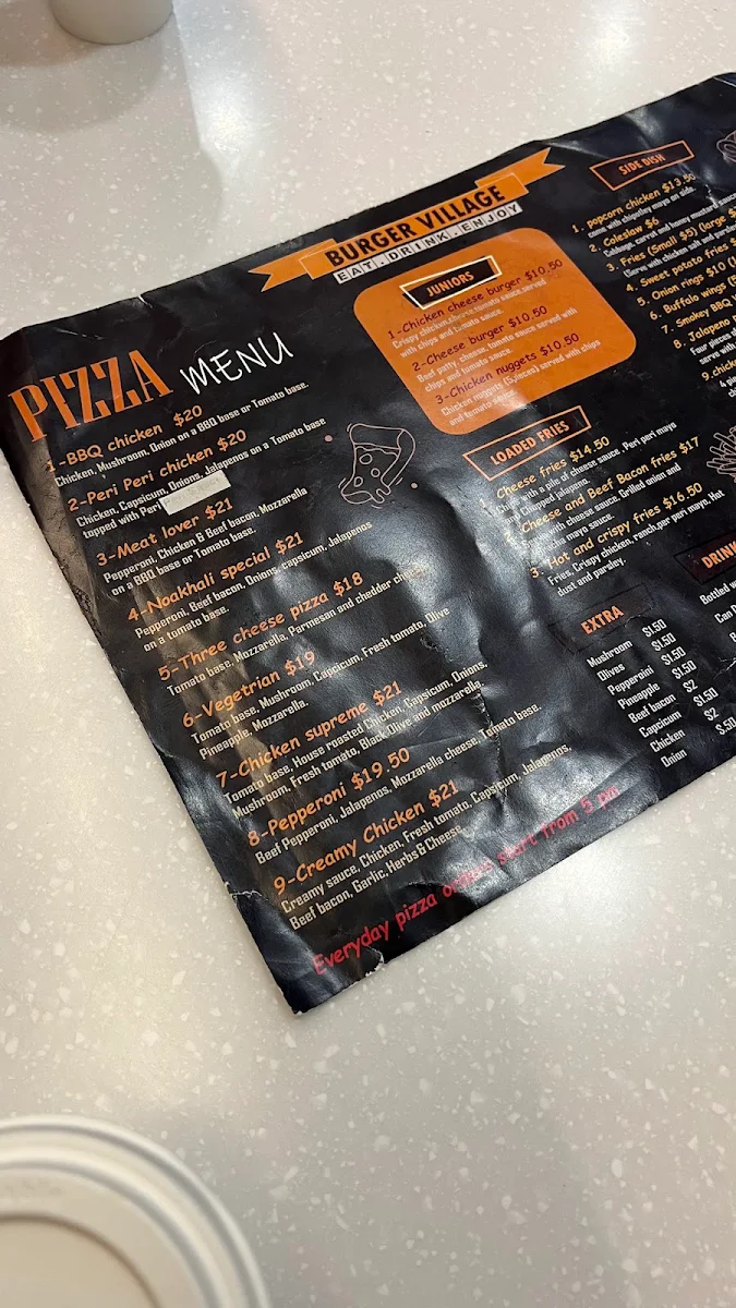 Menu, Burger Village