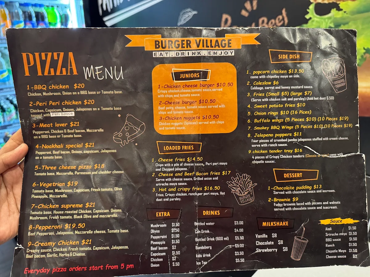 Menu, Burger Village