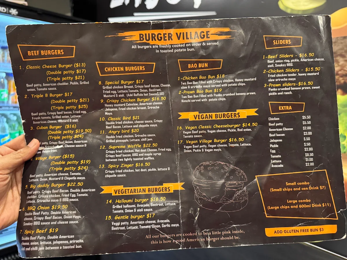 Menu, Burger Village