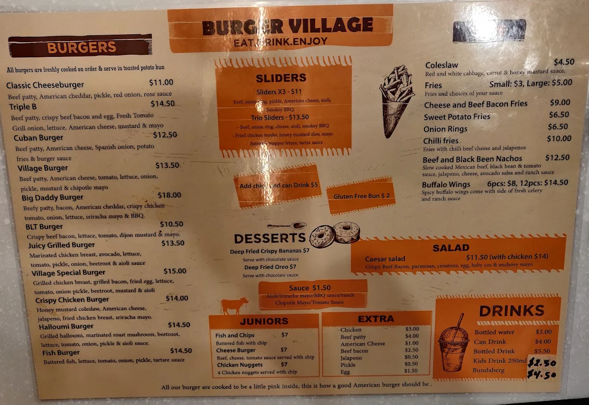 Menu, Burger Village
