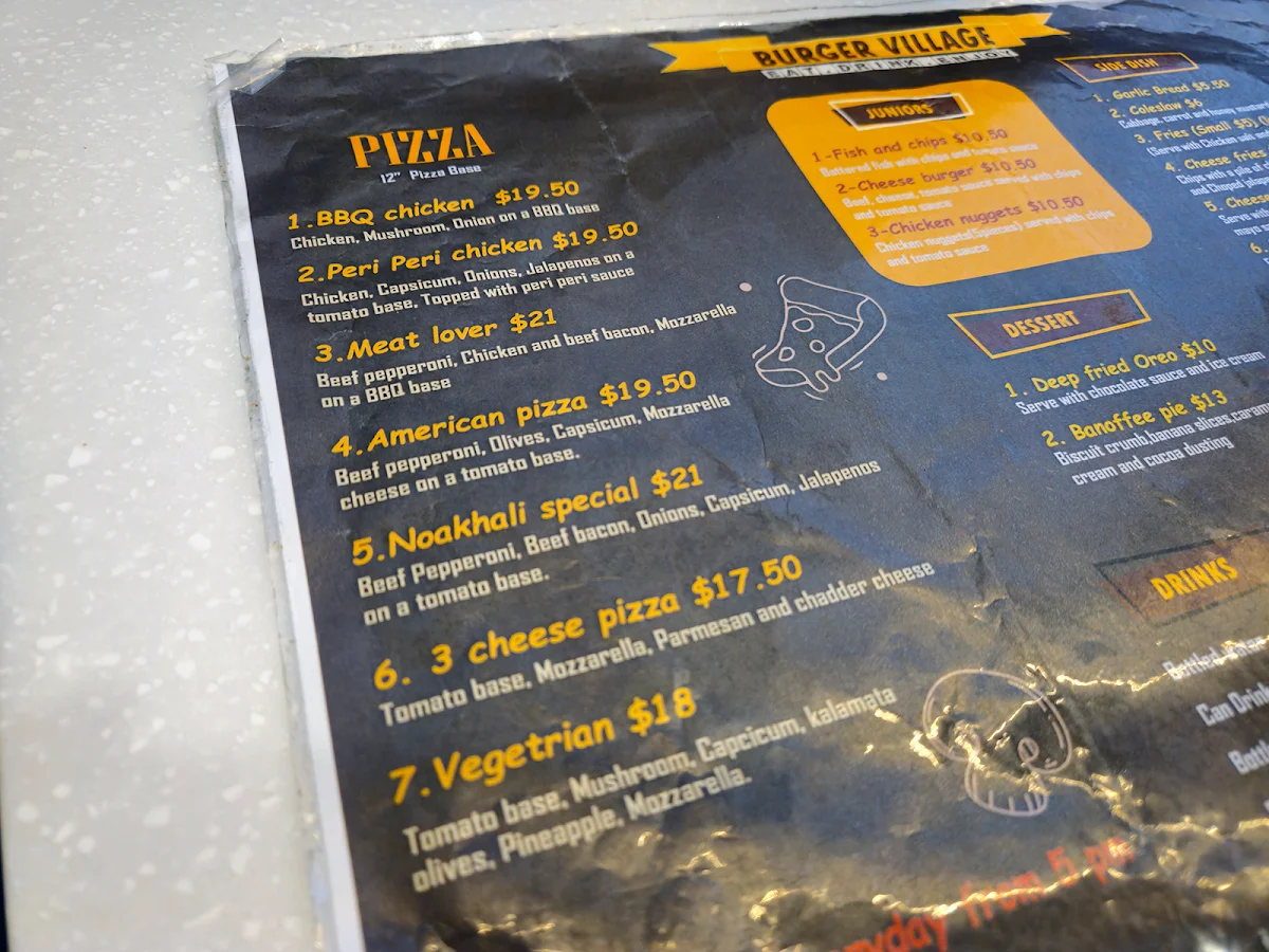 Menu, Burger Village