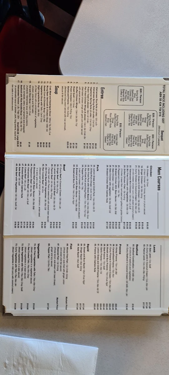 Menu, Tu Do Vietnamese Restaurant