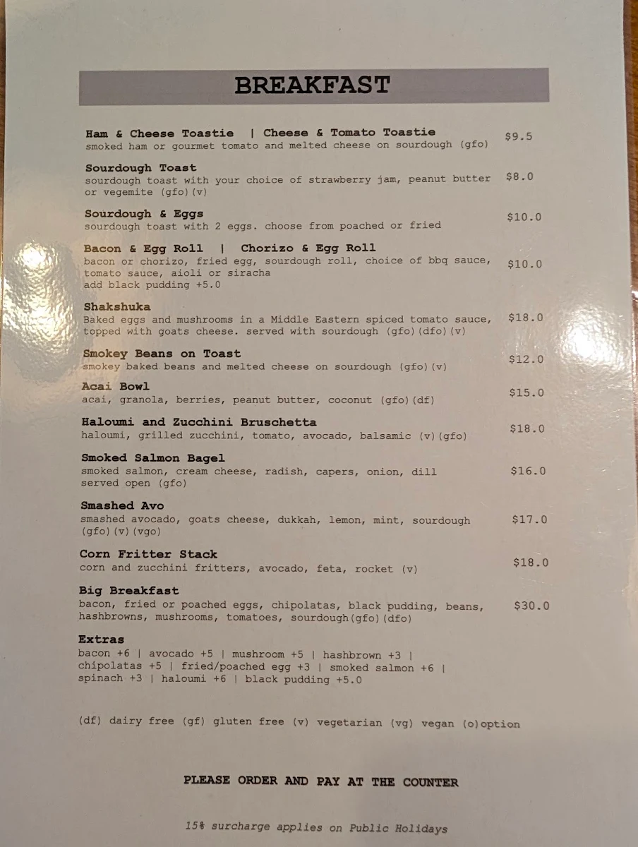 Menu, Ocean bar-cantina