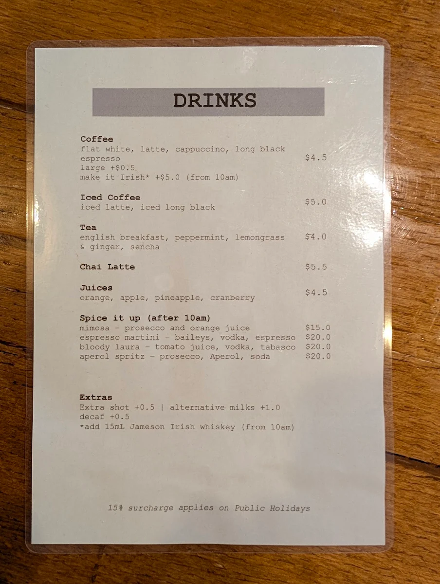 Menu, Ocean bar-cantina