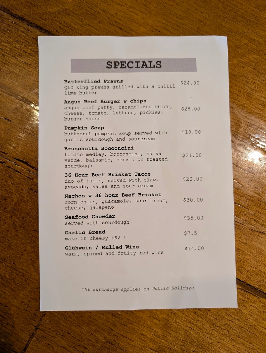 Menu, Ocean bar-cantina